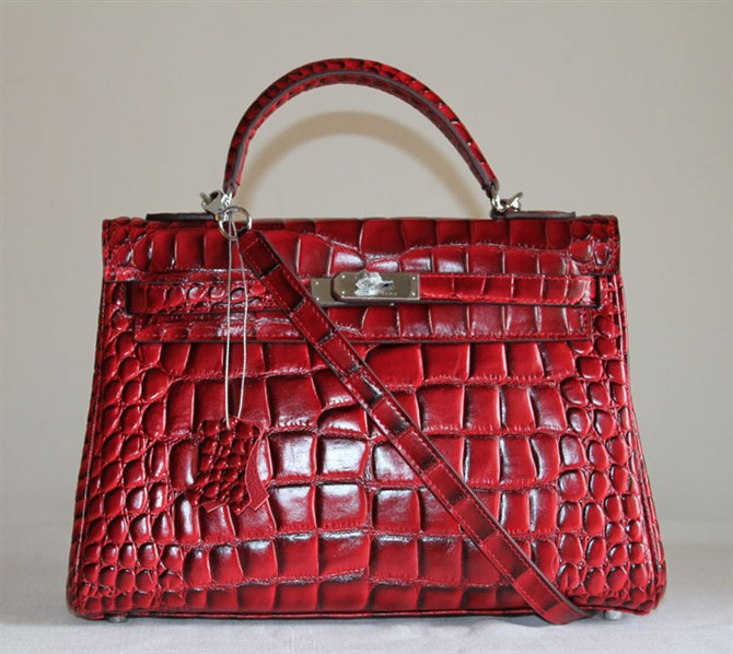 7A Replica Hermes Kelly 32cm Crocodile Veins Leather Bag Red HC0001 (3) - Click Image to Close